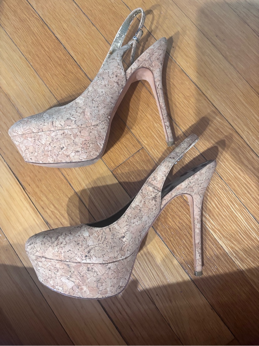 Sam Edelman Cork-Effect Platform Slingback Pumps - Pink Beige